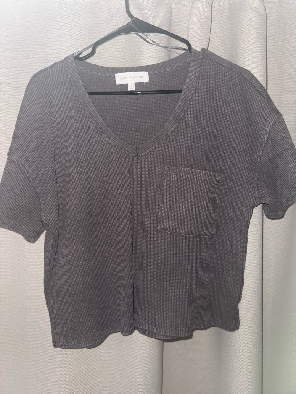Grey waffle texture short sleeve shirt